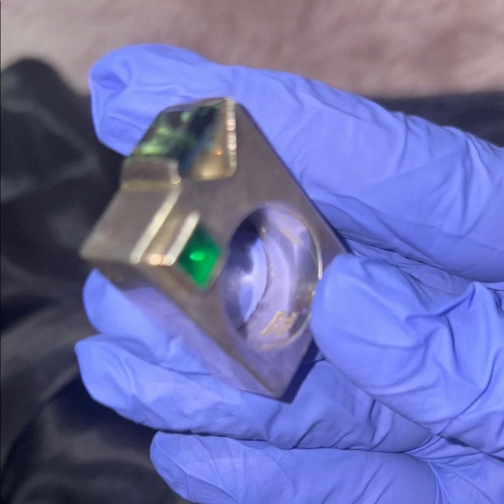 Silver and Green Unique Mexican Box Ring